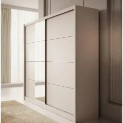 Meubella - Kledingkast Azul - Beige - 251 cm - Met spiegel