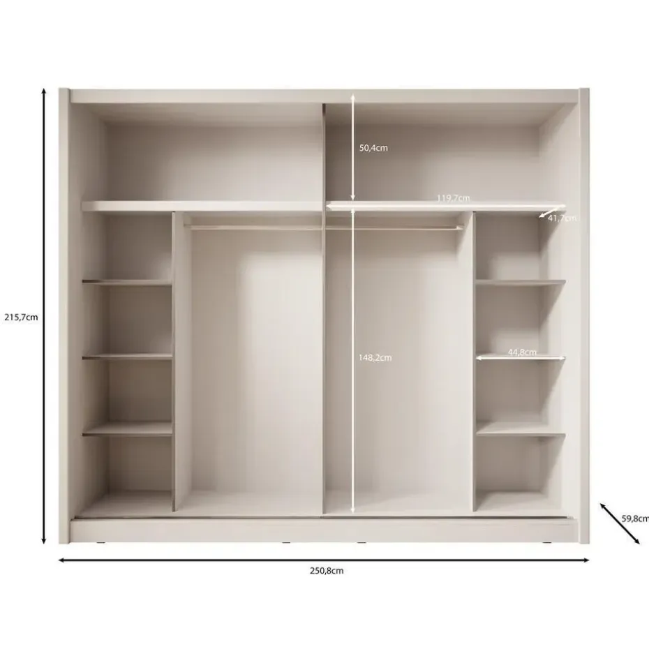 Meubella - Kledingkast Azul - Beige - 251 cm - Met spiegel
