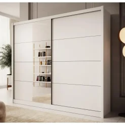 Meubella - Kledingkast Azul - Wit - 251 cm - Met spiegel