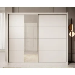 Meubella - Kledingkast Azul - Wit - 251 cm - Met spiegel