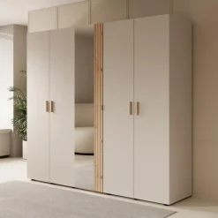 Meubella - Kledingkast Bahia - Beige - 224 cm - Met spiegel