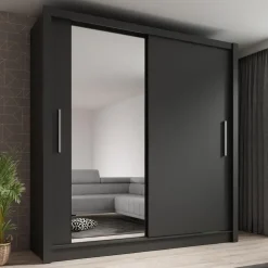 Meubella - Kledingkast Bazarre - Grijs - 205 cm - Met spiegel