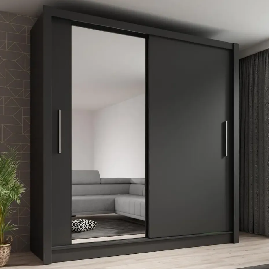 Meubella - Kledingkast Bazarre - Grijs - 205 cm - Met spiegel