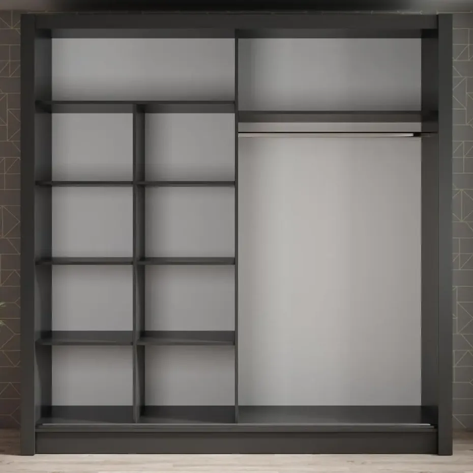 Meubella - Kledingkast Bazarre - Grijs - 205 cm - Met spiegel