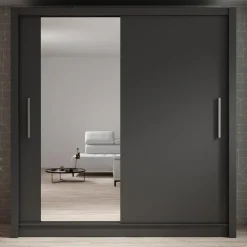 Meubella - Kledingkast Bazarre - Grijs - 205 cm - Met spiegel