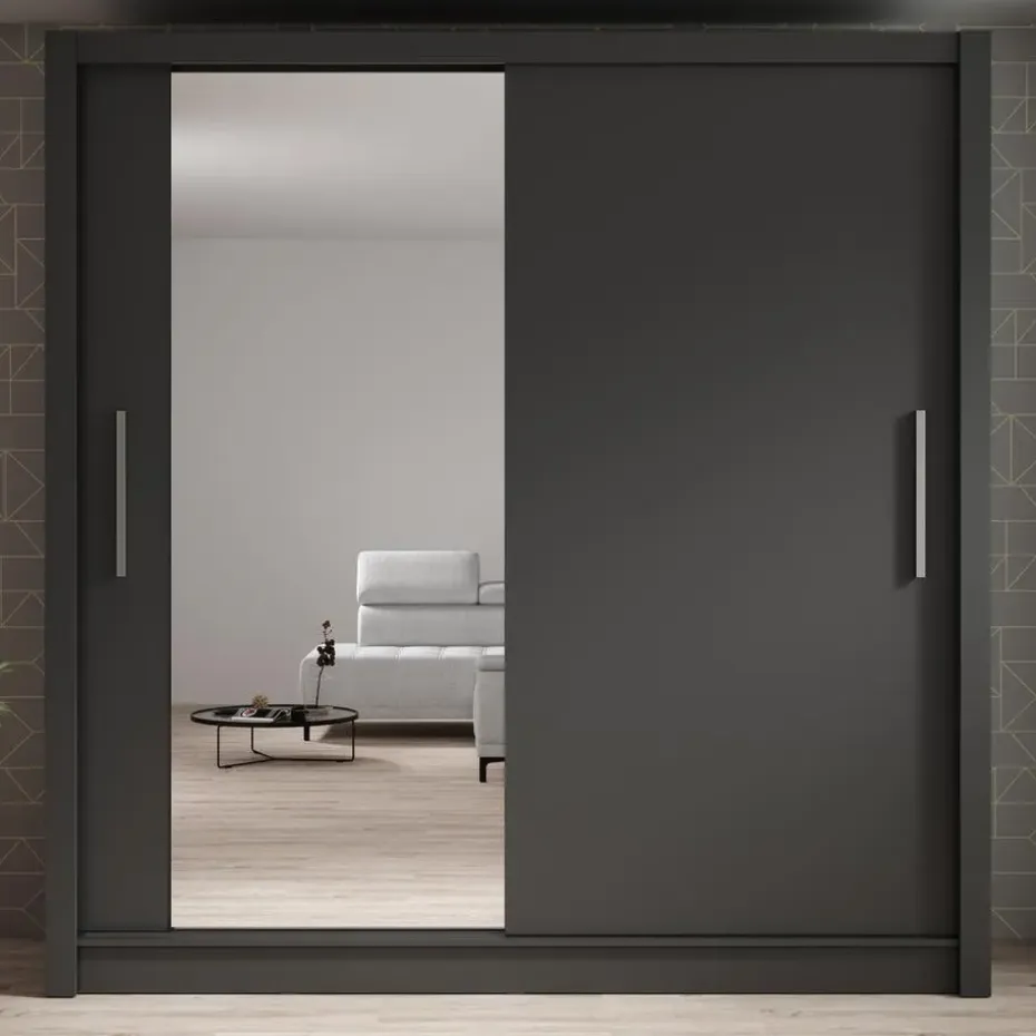 Meubella - Kledingkast Bazarre - Grijs - 205 cm - Met spiegel