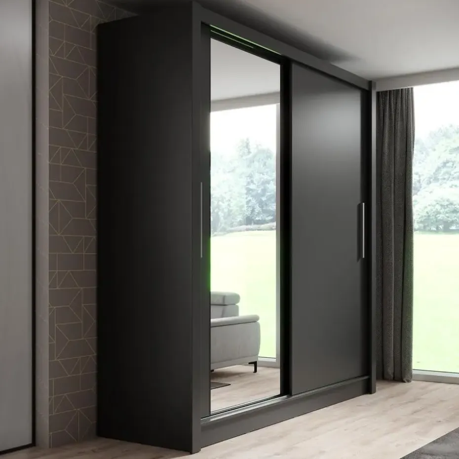 Meubella - Kledingkast Bazarre - Grijs - 205 cm - Met spiegel