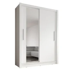 Meubella - Kledingkast Bazarre - Wit - 155 cm - Met spiegel