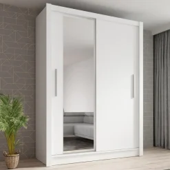 Meubella - Kledingkast Bazarre - Wit - 155 cm - Met spiegel