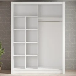 Meubella - Kledingkast Bazarre - Wit - 155 cm - Met spiegel