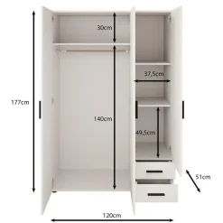 Meubella - Kledingkast Bellini - Antraciet - 120 cm