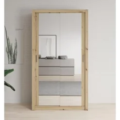 Meubella - Kledingkast Blake - Eiken - 120 cm - Met spiegel