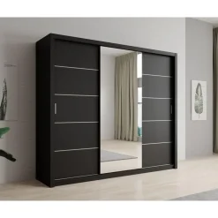 Meubella - Kledingkast Blake - Mat Zwart - 250 cm - Met spiegel