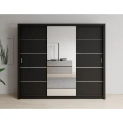 Meubella - Kledingkast Blake - Mat Zwart - 250 cm - Met spiegel