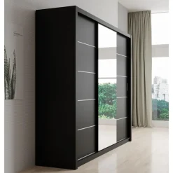 Meubella - Kledingkast Blake - Mat Zwart - 250 cm - Met spiegel