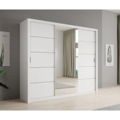 Meubella - Kledingkast Blake - Wit - 250 cm - Met spiegel