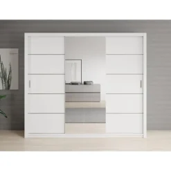 Meubella - Kledingkast Blake - Wit - 250 cm - Met spiegel