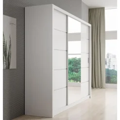 Meubella - Kledingkast Blake - Wit - 250 cm - Met spiegel