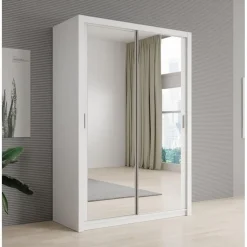 Meubella - Kledingkast Blake - Wit - 150 cm - Met spiegel