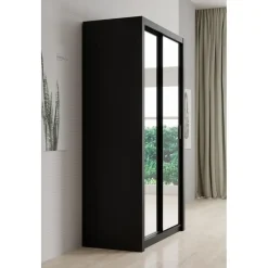 Meubella - Kledingkast Blake - Mat Zwart - 120 cm - Met spiegel