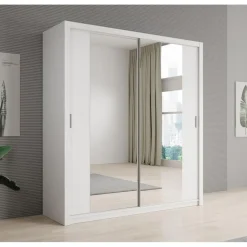 Meubella - Kledingkast Blake - Wit - 200 cm - Met spiegel