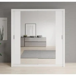 Meubella - Kledingkast Blake - Wit - 200 cm - Met spiegel