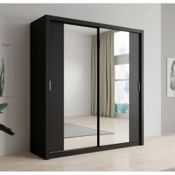 Meubella - Kledingkast Blake - Mat Zwart - 200 cm - Met spiegel