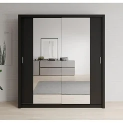 Meubella - Kledingkast Blake - Mat Zwart - 200 cm - Met spiegel