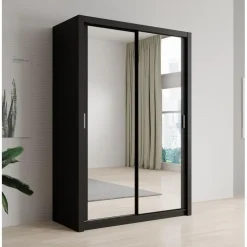 Meubella - Kledingkast Blake - Mat Zwart - 150 cm - Met spiegel