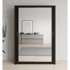 Meubella - Kledingkast Blake - Mat Zwart - 150 cm - Met spiegel