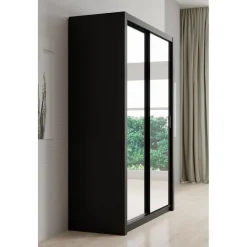 Meubella - Kledingkast Blake - Mat Zwart - 150 cm - Met spiegel