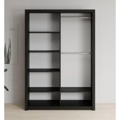 Meubella - Kledingkast Blake - Mat Zwart - 150 cm - Met spiegel