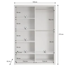 Meubella - Kledingkast Blake - Mat Zwart - 150 cm - Met spiegel