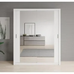 Meubella - Kledingkast Blake - Wit - 180 cm - Met spiegel