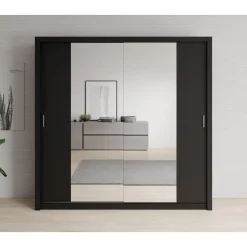 Meubella - Kledingkast Blake - Mat Zwart - 220 cm - Met spiegel