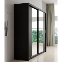 Meubella - Kledingkast Blake - Mat Zwart - 220 cm - Met spiegel