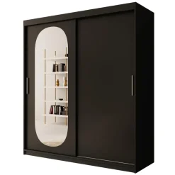 Meubella - Kledingkast Bodhi - Zwart - 180 cm - Met spiegel