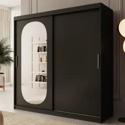 Meubella - Kledingkast Bodhi - Zwart - 200 cm - Met spiegel