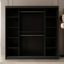 Meubella - Kledingkast Bodhi - Zwart - 200 cm - Met spiegel