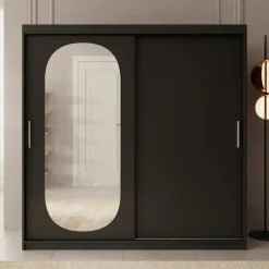 Meubella - Kledingkast Bodhi - Zwart - 200 cm - Met spiegel