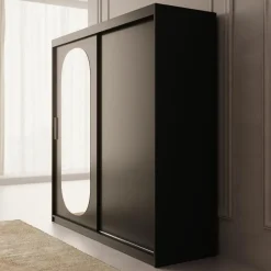 Meubella - Kledingkast Bodhi - Zwart - 200 cm - Met spiegel