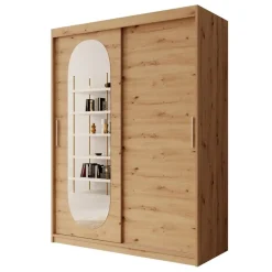 Meubella - Kledingkast Bodhi - Eiken - 150 cm - Met spiegel