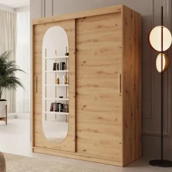 Meubella - Kledingkast Bodhi - Eiken - 150 cm - Met spiegel