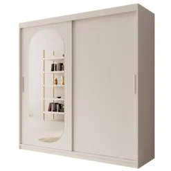 Meubella - Kledingkast Bodhi - Wit - 200 cm - Met spiegel