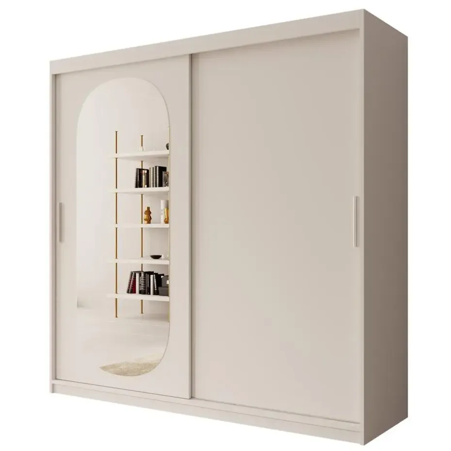 Meubella - Kledingkast Bodhi - Wit - 200 cm - Met spiegel