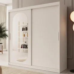 Meubella - Kledingkast Bodhi - Wit - 200 cm - Met spiegel