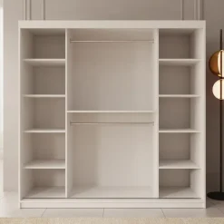 Meubella - Kledingkast Bodhi - Wit - 200 cm - Met spiegel