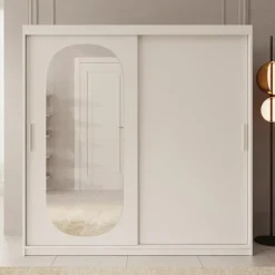 Meubella - Kledingkast Bodhi - Wit - 200 cm - Met spiegel