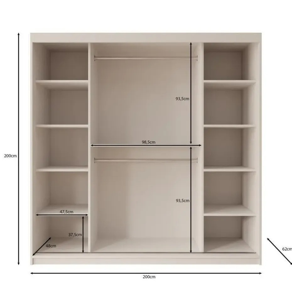 Meubella - Kledingkast Bodhi - Wit - 200 cm - Met spiegel