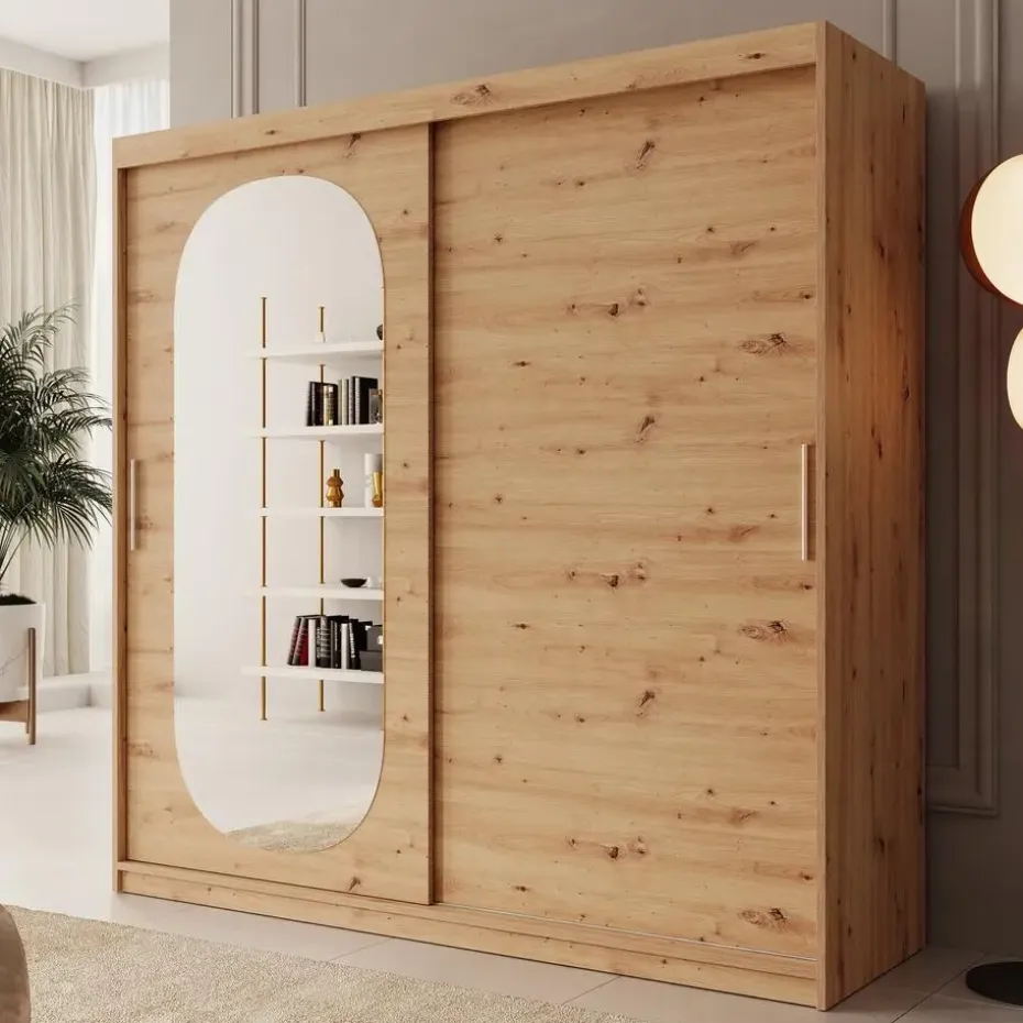 Meubella - Kledingkast Bodhi - Eiken - 200 cm - Met spiegel